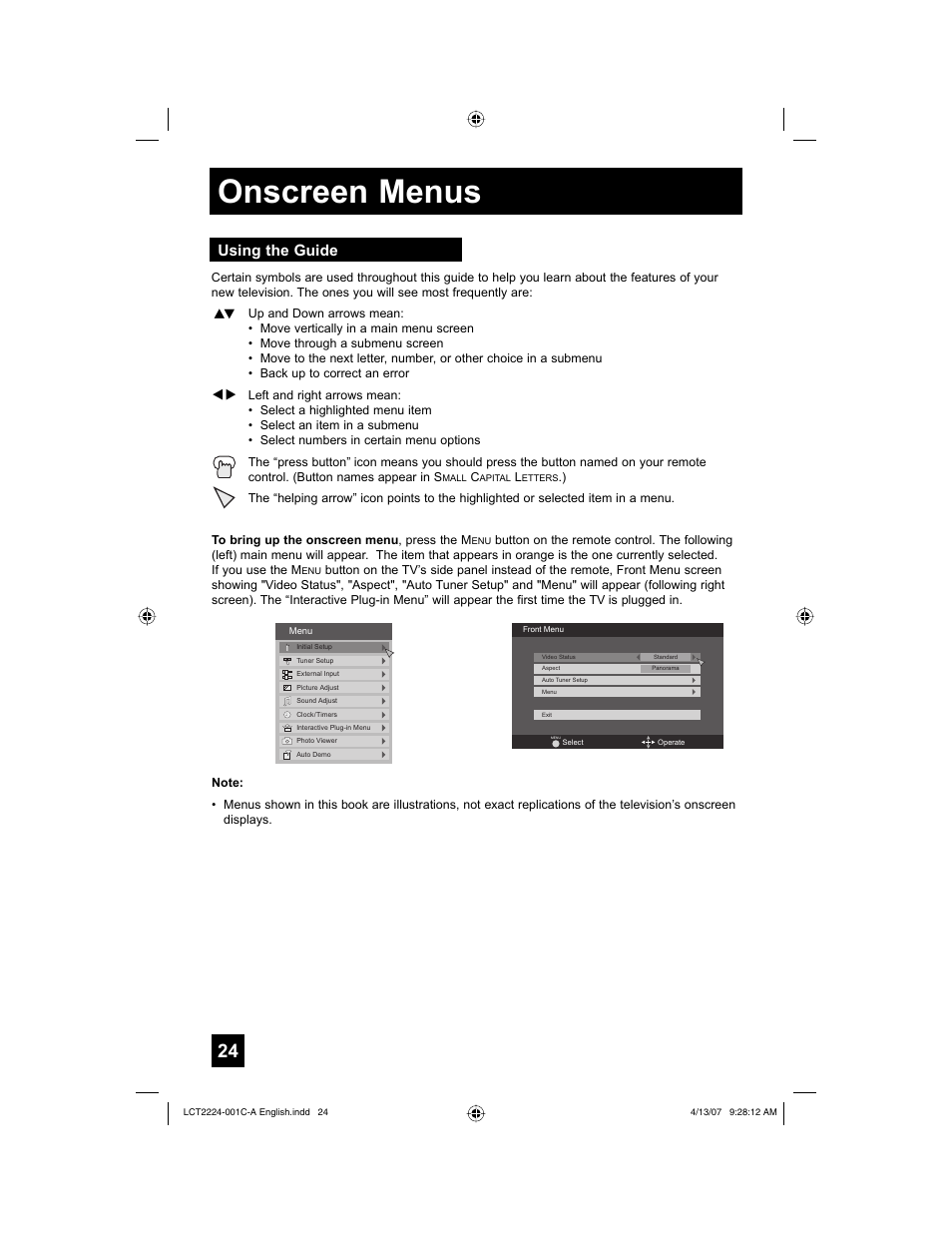 Onscreen menus, Using the guide | JVC HD-ILA 0407TNH-II-IM User Manual | Page 24 / 72