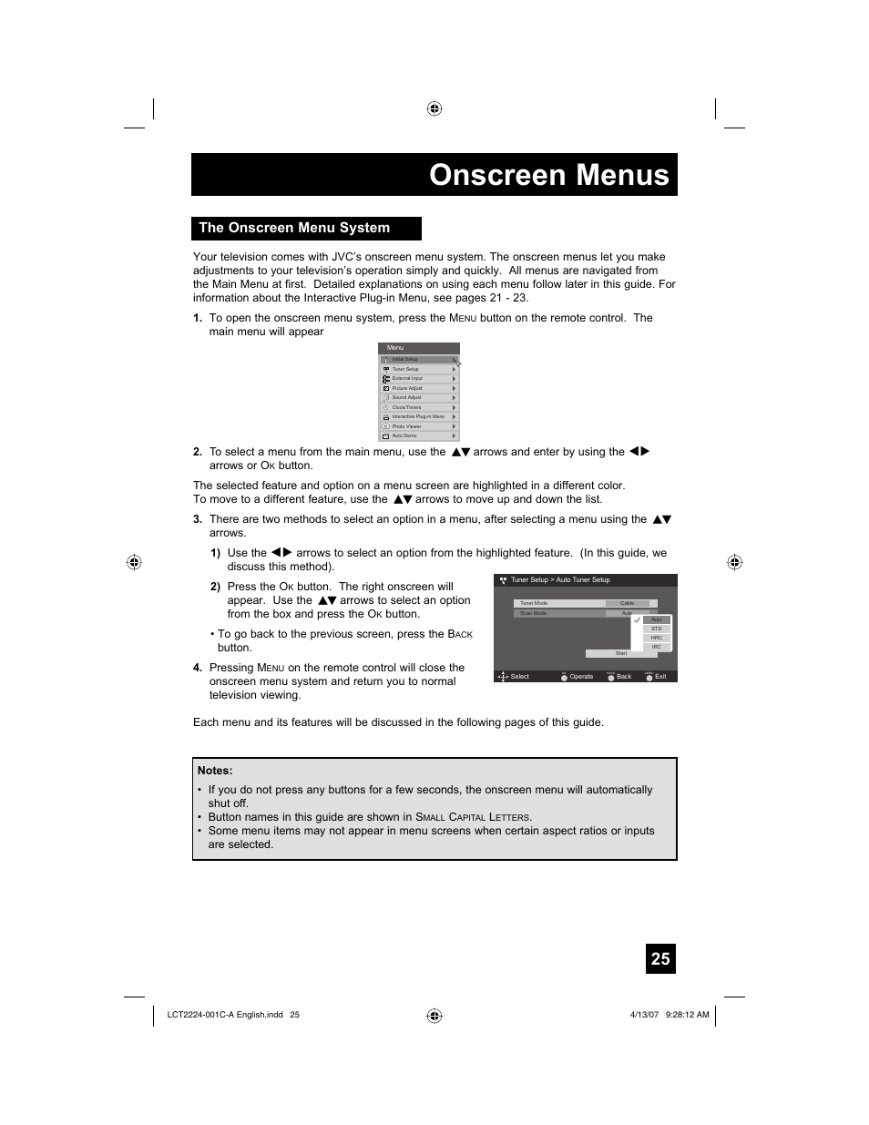 The onscreen menu system, Onscreen menus | JVC HD-ILA 0407TNH-II-IM User Manual | Page 25 / 72