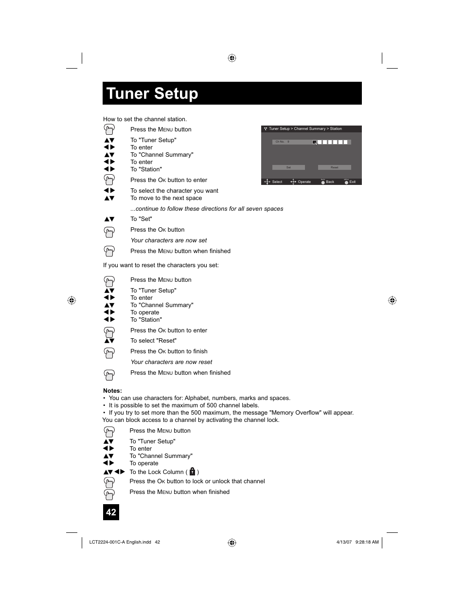 Tuner setup | JVC HD-ILA 0407TNH-II-IM User Manual | Page 42 / 72