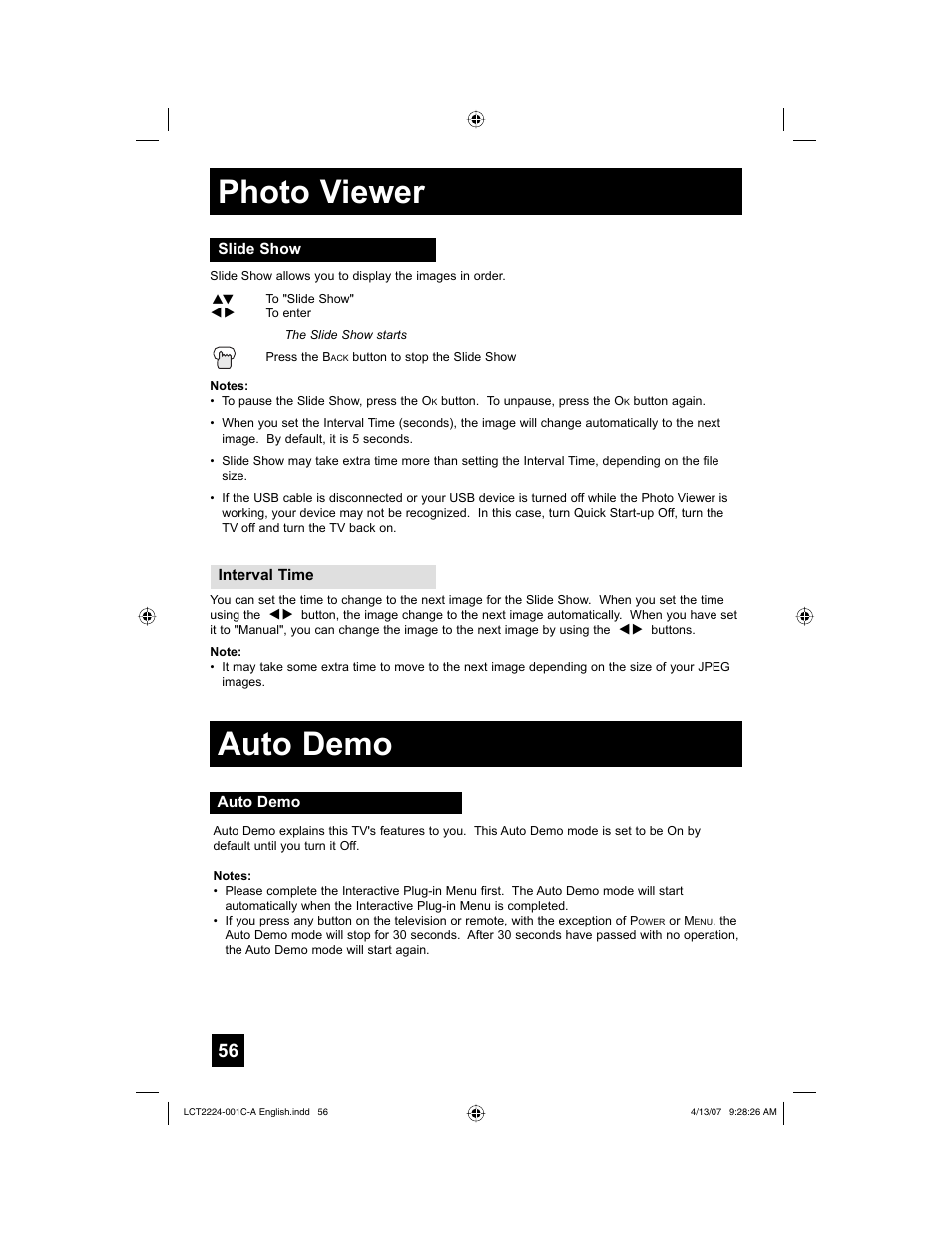 Slide show, Auto demo, Photo viewer | JVC HD-ILA 0407TNH-II-IM User Manual | Page 56 / 72