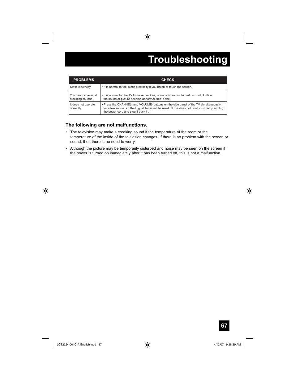 Troubleshooting | JVC HD-ILA 0407TNH-II-IM User Manual | Page 67 / 72