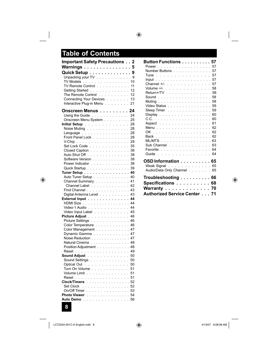 JVC HD-ILA 0407TNH-II-IM User Manual | Page 8 / 72