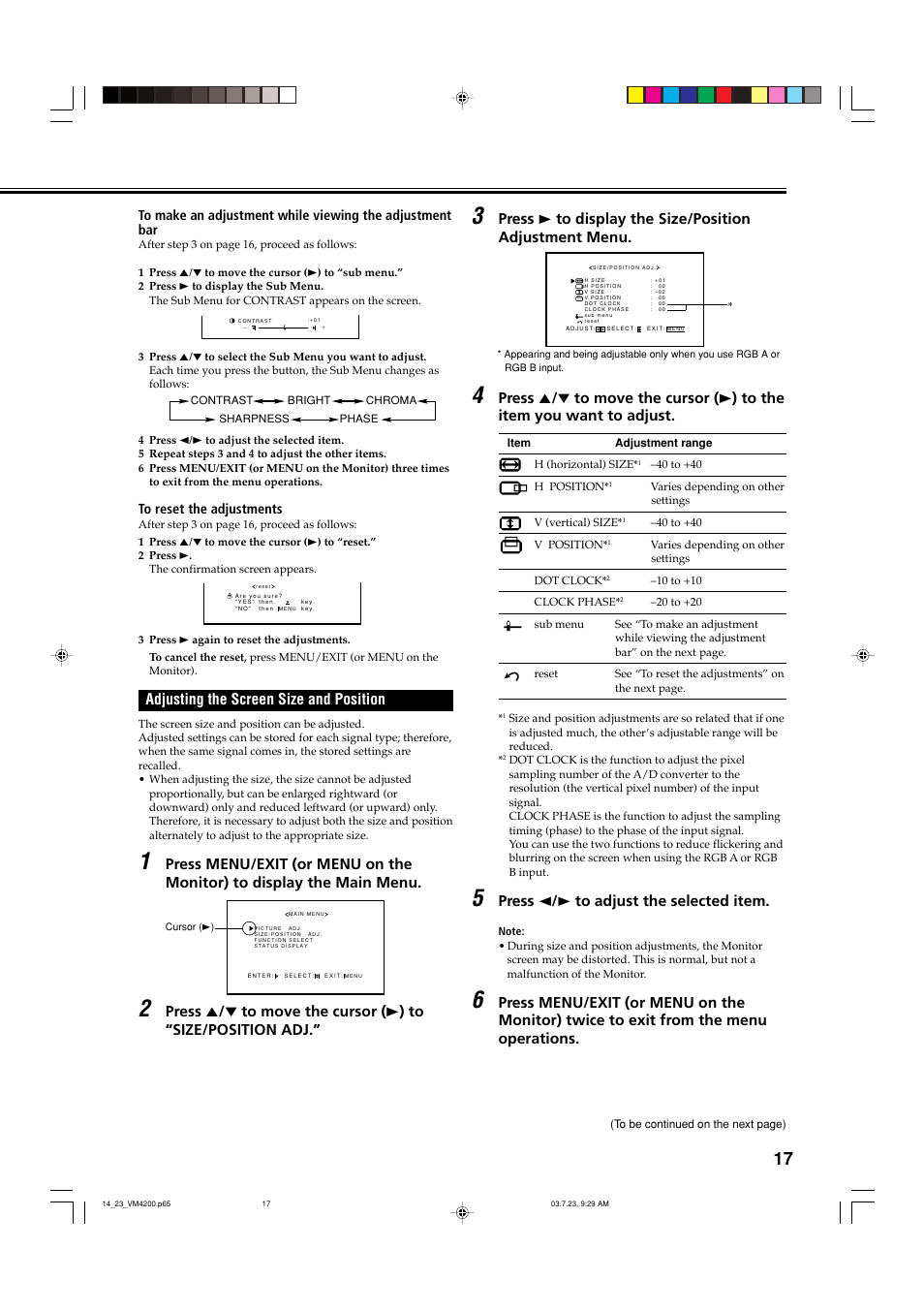 Press 2 / 3 to adjust the selected item | JVC VM-4200 User Manual | Page 19 / 44