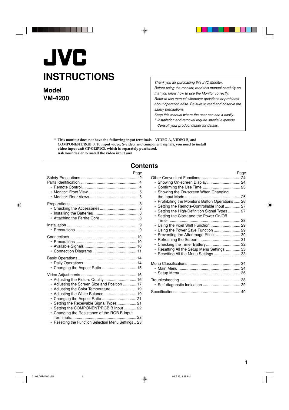 JVC VM-4200 User Manual | Page 3 / 44