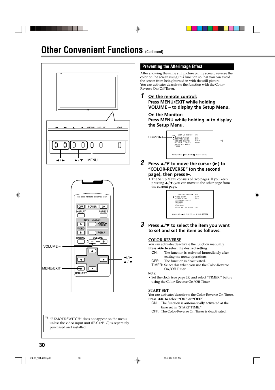 Other convenient functions, Preventing the afterimage effect | JVC VM-4200 User Manual | Page 32 / 44