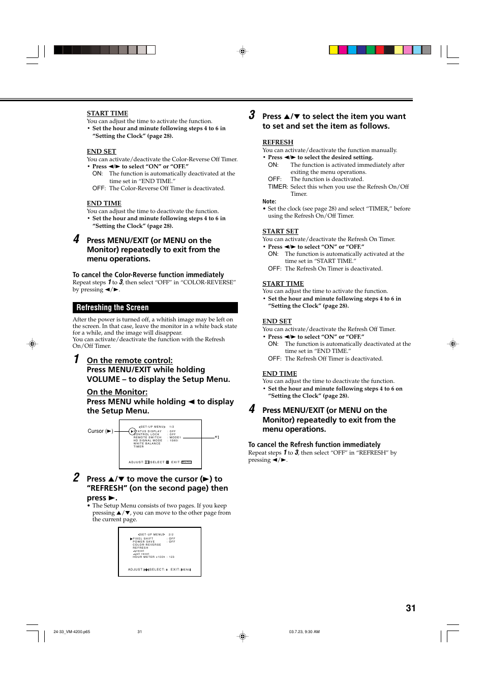 Refreshing the screen | JVC VM-4200 User Manual | Page 33 / 44