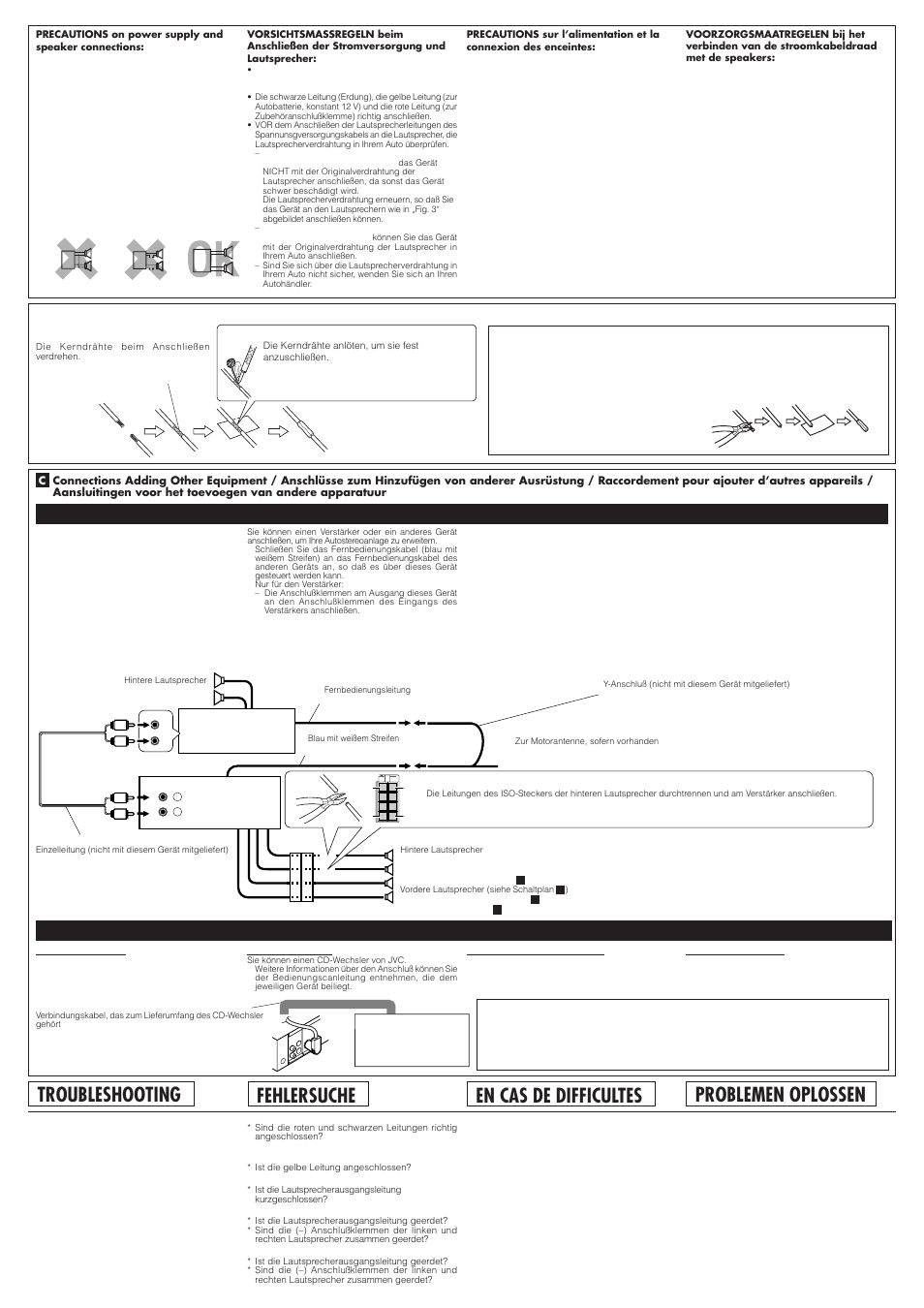 Troubleshooting, Fehlersuche, En cas de difficultes | Problemen oplossen | JVC KS-F162 User Manual | Page 4 / 4