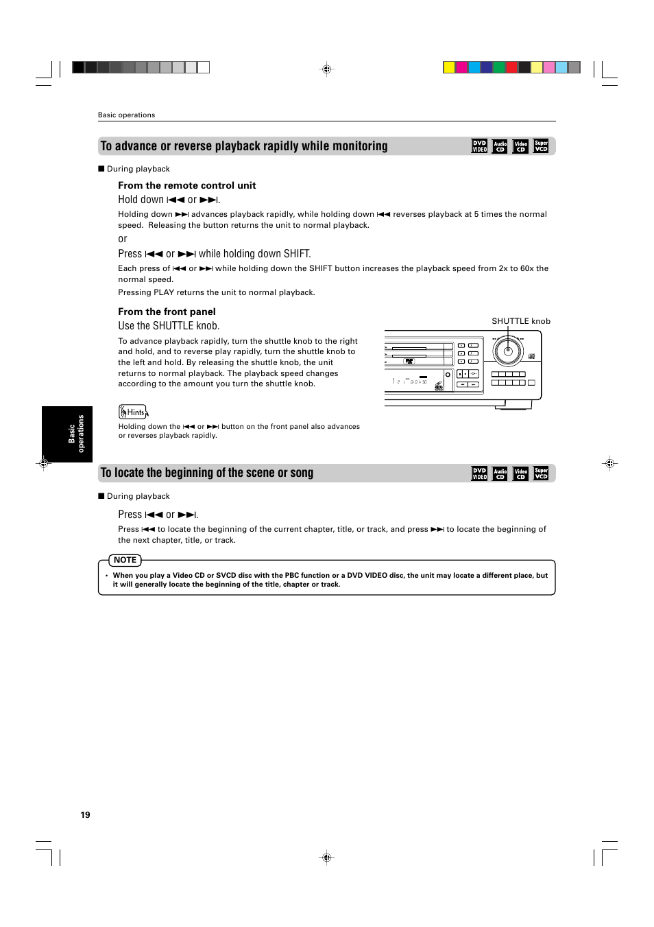 Hold down 4 or, Or press 4 or ¢ while holding down shift, Use the shuttle knob | Press 4 or | JVC XV-M565BK User Manual | Page 22 / 60