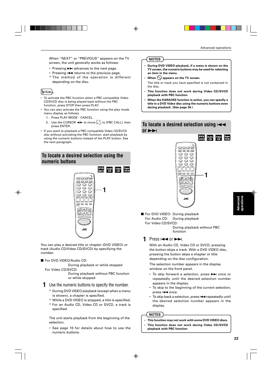 Use the numeric buttons to specify the number, Press 4 or, Advanced operations | English français | JVC XV-M565BK User Manual | Page 25 / 60