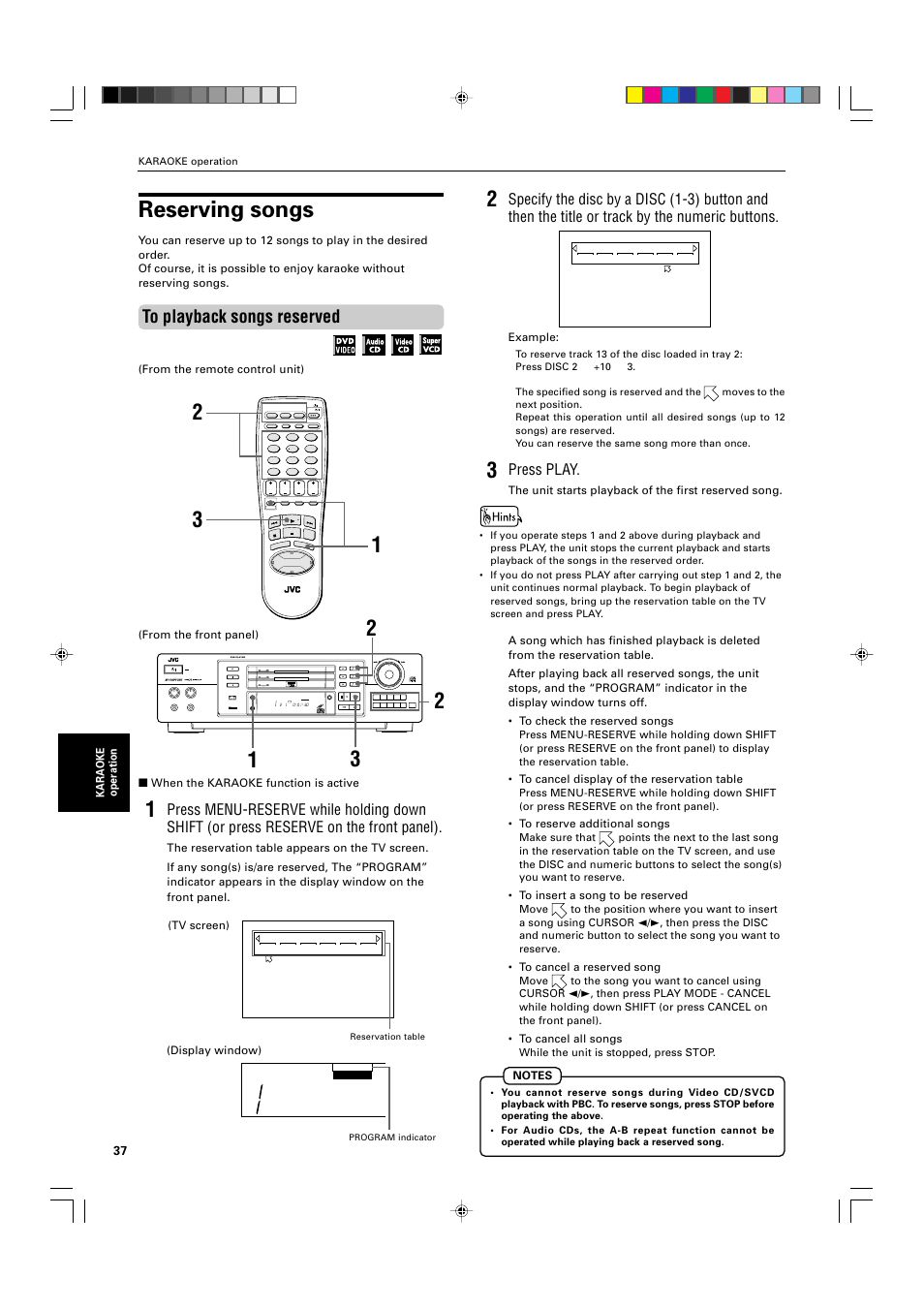 Reserving songs, Press play, Standby/on stop pause play skip | JVC XV-M565BK User Manual | Page 40 / 60