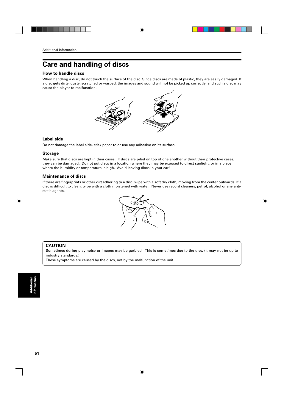 Care and handling of discs | JVC XV-M565BK User Manual | Page 54 / 60