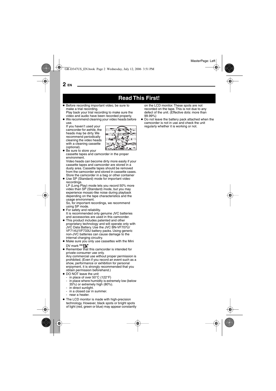 Read this first | JVC GR-D347U User Manual | Page 2 / 88