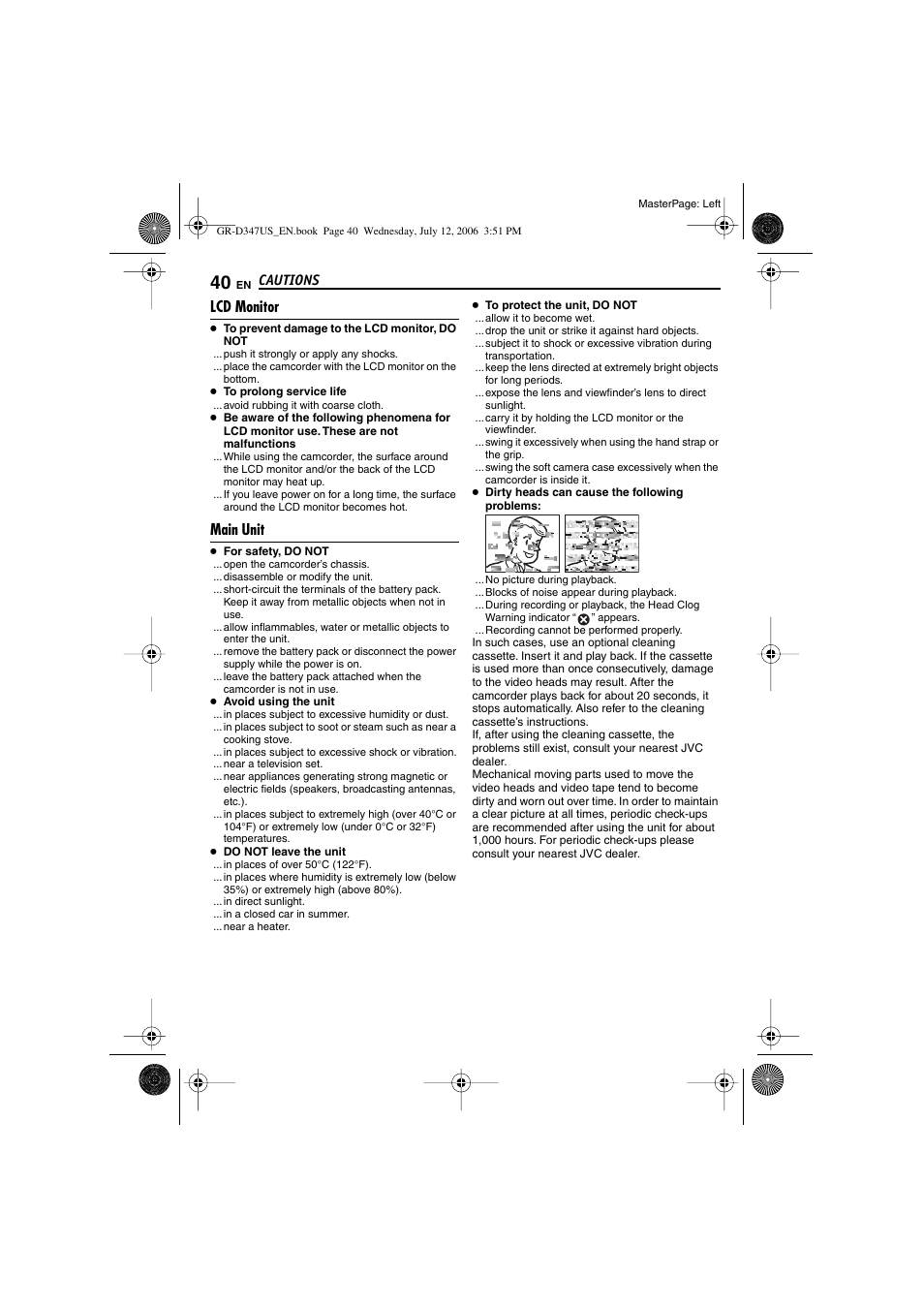 Lcd monitor, Main unit | JVC GR-D347U User Manual | Page 40 / 88