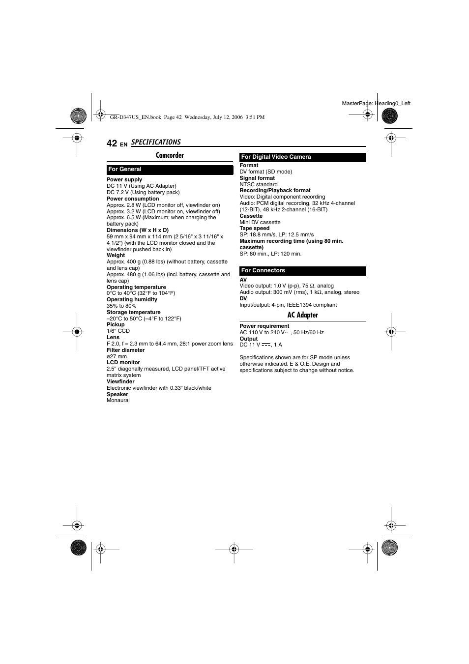 JVC GR-D347U User Manual | Page 42 / 88