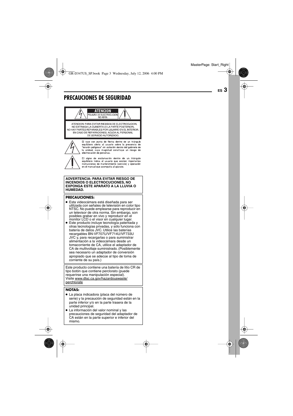 Precauciones de seguridad | JVC GR-D347U User Manual | Page 47 / 88