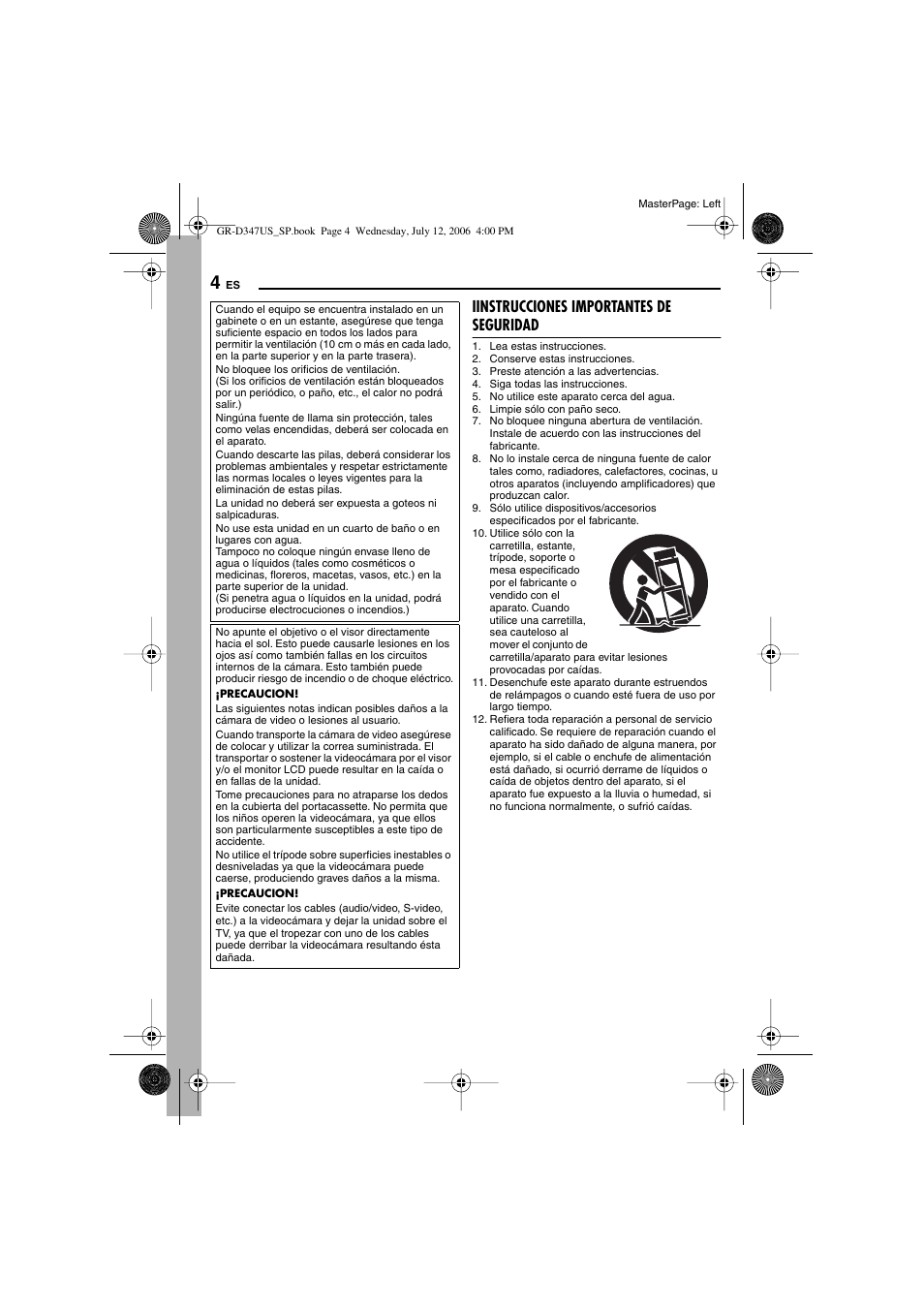 Iinstrucciones importantes de seguridad | JVC GR-D347U User Manual | Page 48 / 88