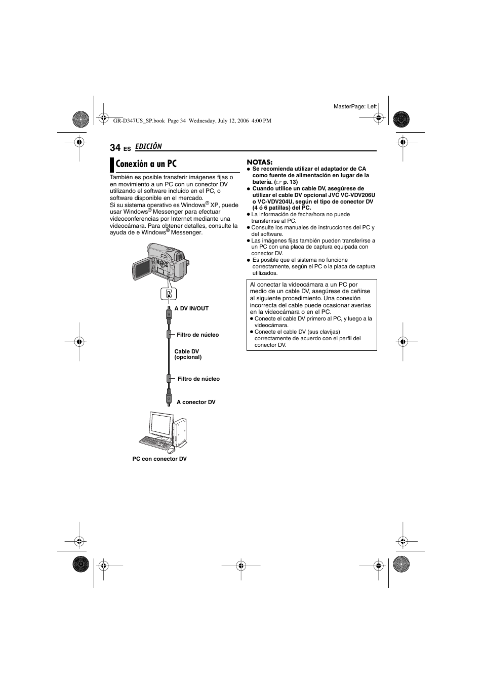 Conexión a un pc | JVC GR-D347U User Manual | Page 78 / 88