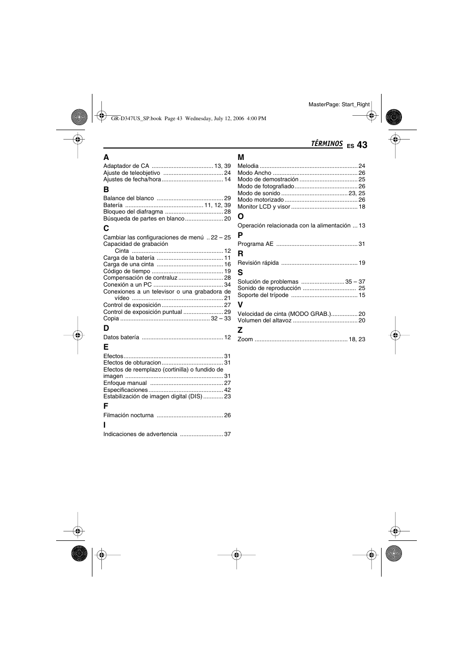 Términos | JVC GR-D347U User Manual | Page 87 / 88