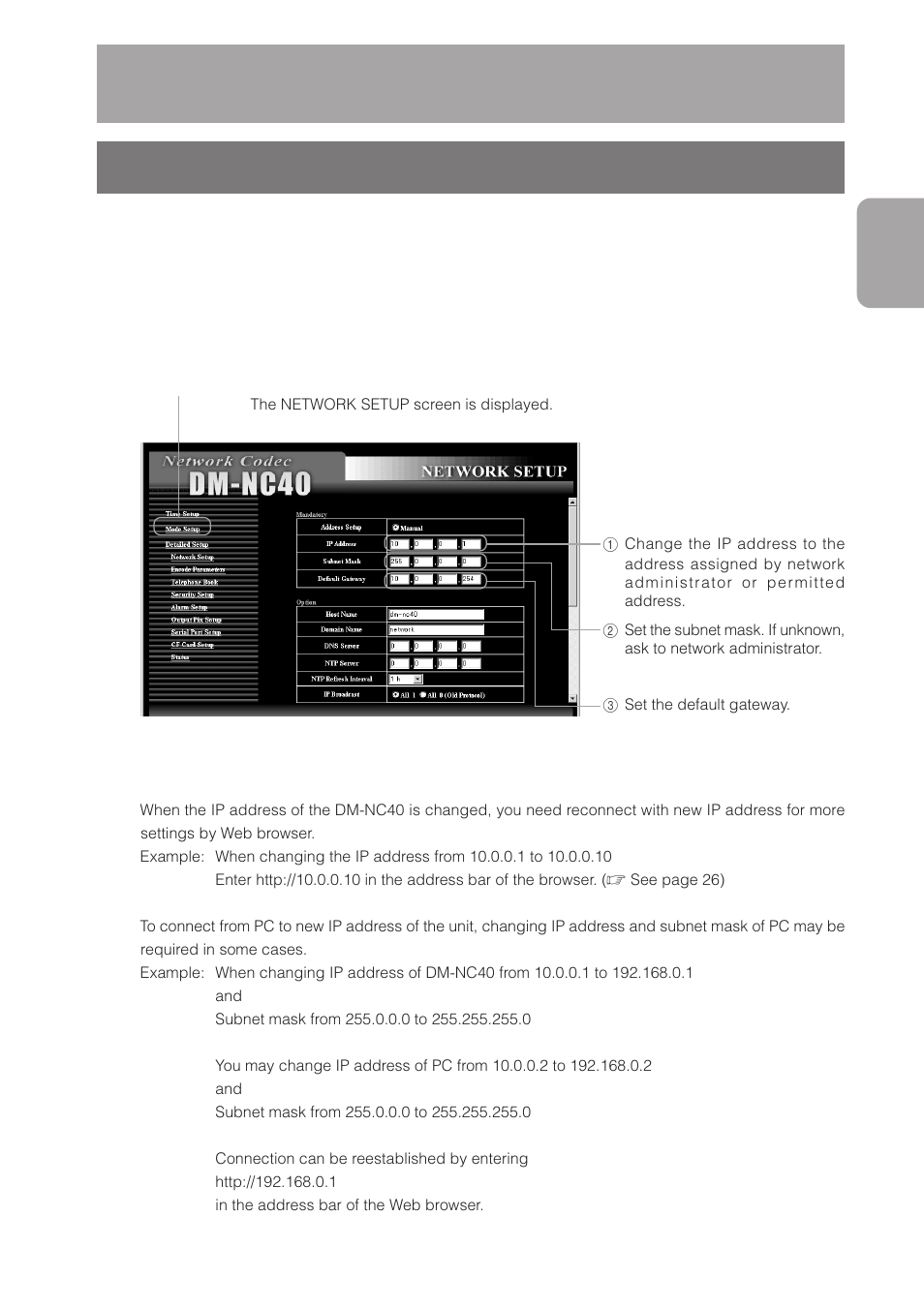Step 4 initial settings, 1 changing the ip address of the unit, Changing the ip address of the unit | Step 4, Initial settings | JVC DM-NC40 User Manual | Page 27 / 60
