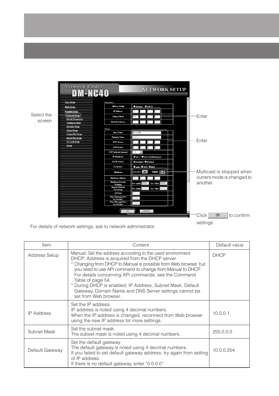 Step 6 detailed setup, 1 network setup screen, Network setup screen | Step 6, Detailed setup | JVC DM-NC40 User Manual | Page 30 / 60