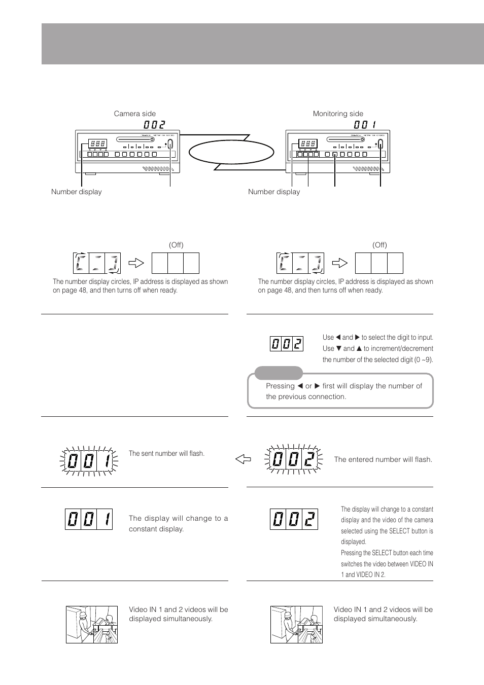 Operating the monitor system, Camera side, Network | 44 <monitoring side> monitor mode, Camera side> camera mode | JVC DM-NC40 User Manual | Page 44 / 60