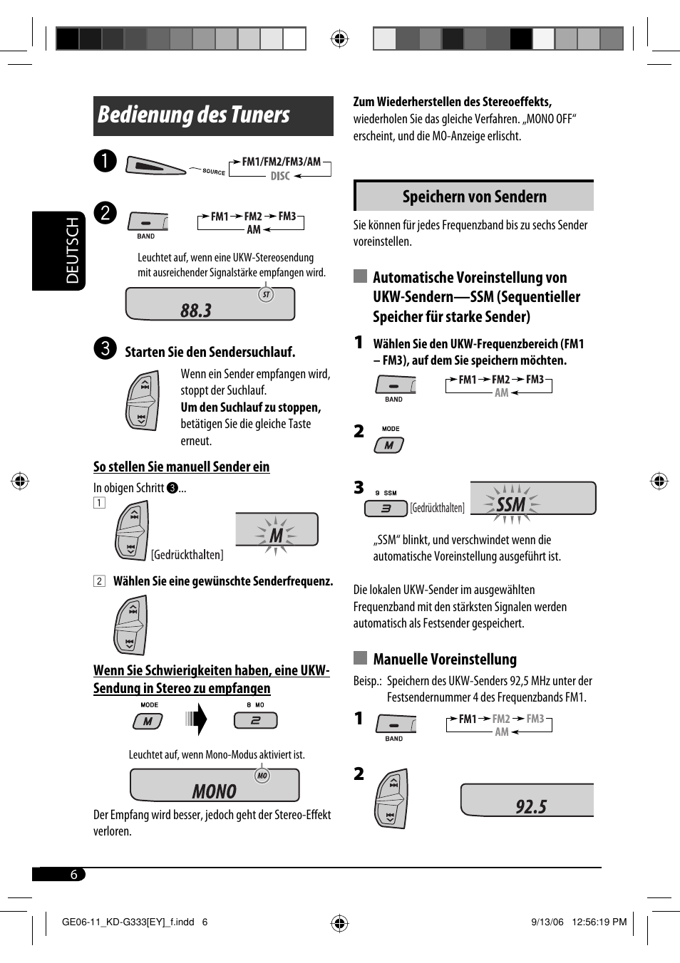 Bedienung des tuners, Speichern von sendern | JVC KD-G332 User Manual | Page 24 / 56