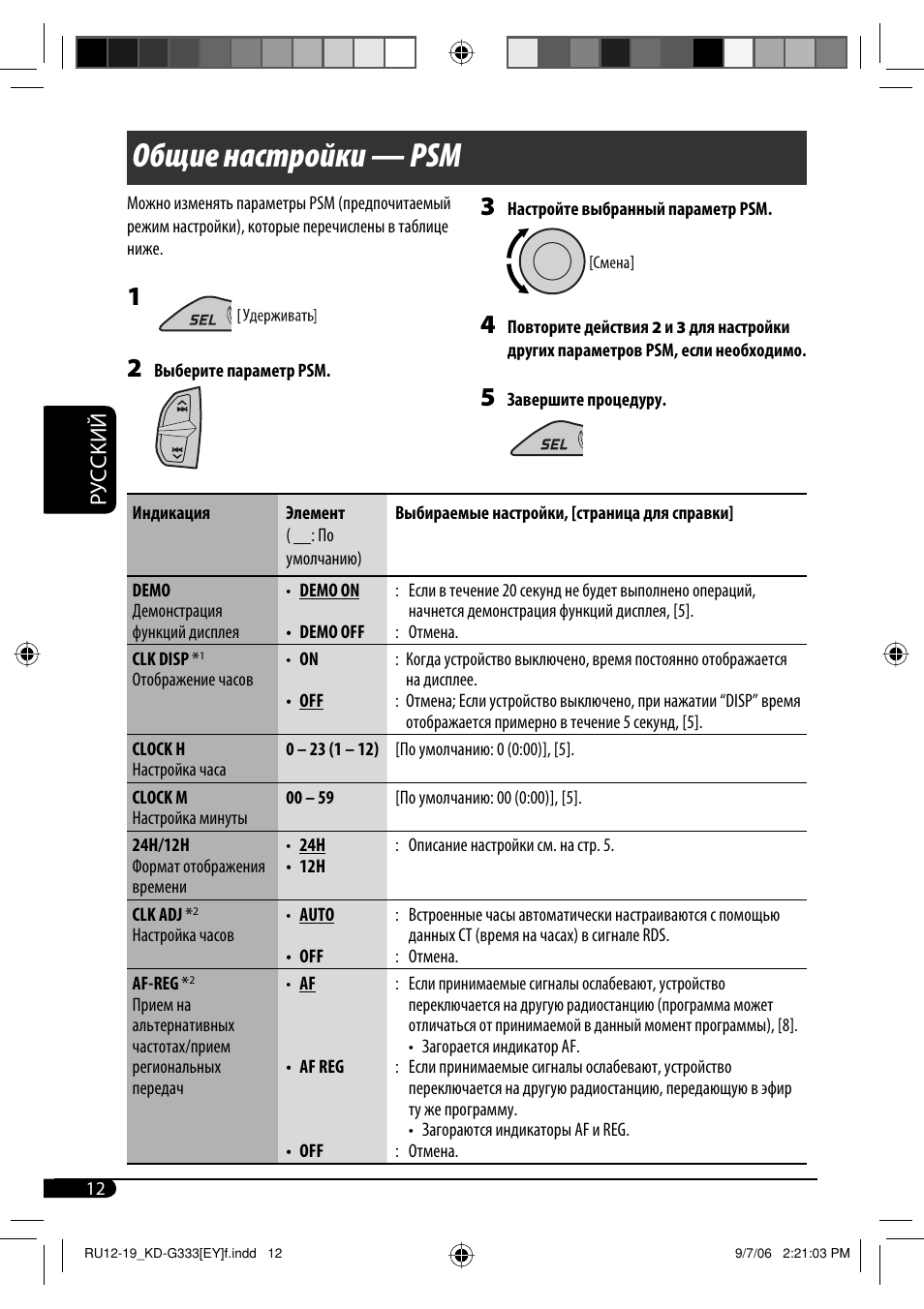 Общие настройки — psm, Руcckий | JVC KD-G332 User Manual | Page 48 / 56