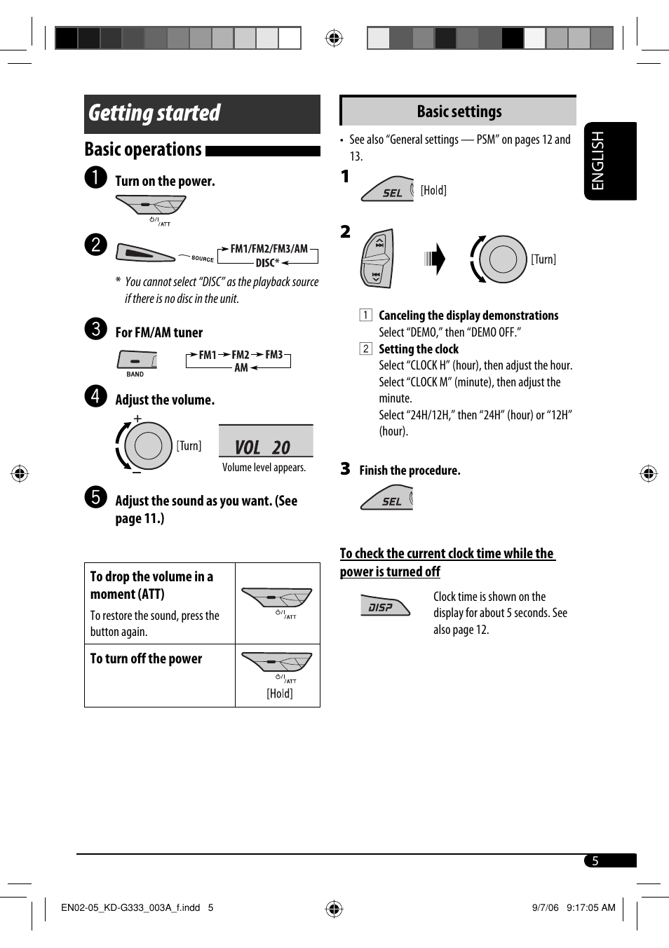 Getting started, Basic operations | JVC KD-G332 User Manual | Page 5 / 56