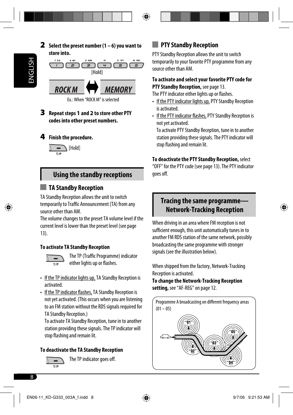 Using the standby receptions | JVC KD-G332 User Manual | Page 8 / 56