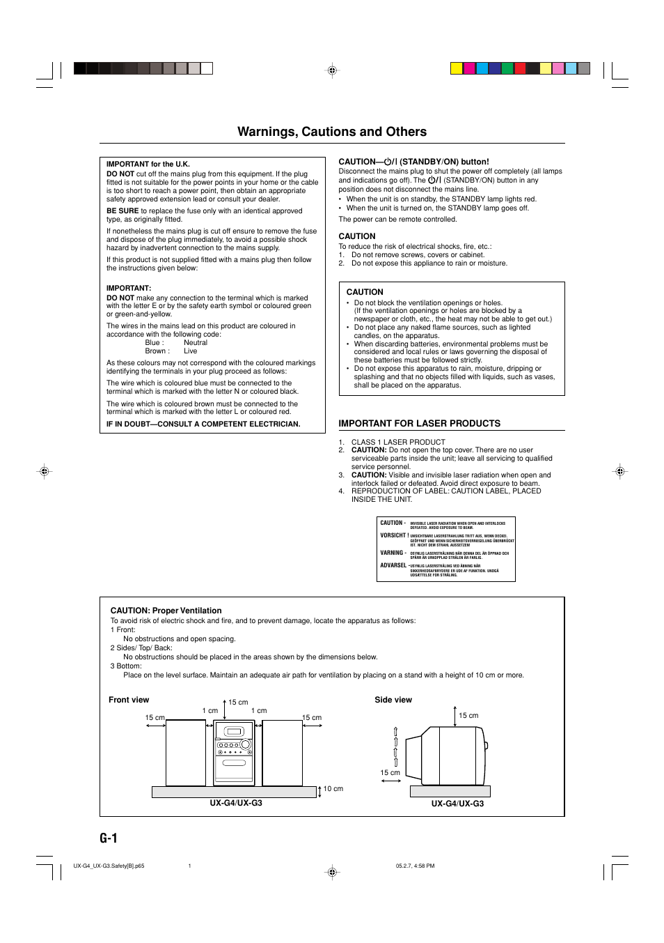 Warnings, cautions and others, G-1 warnings, cautions and others | JVC CA-UXG4 User Manual | Page 2 / 30