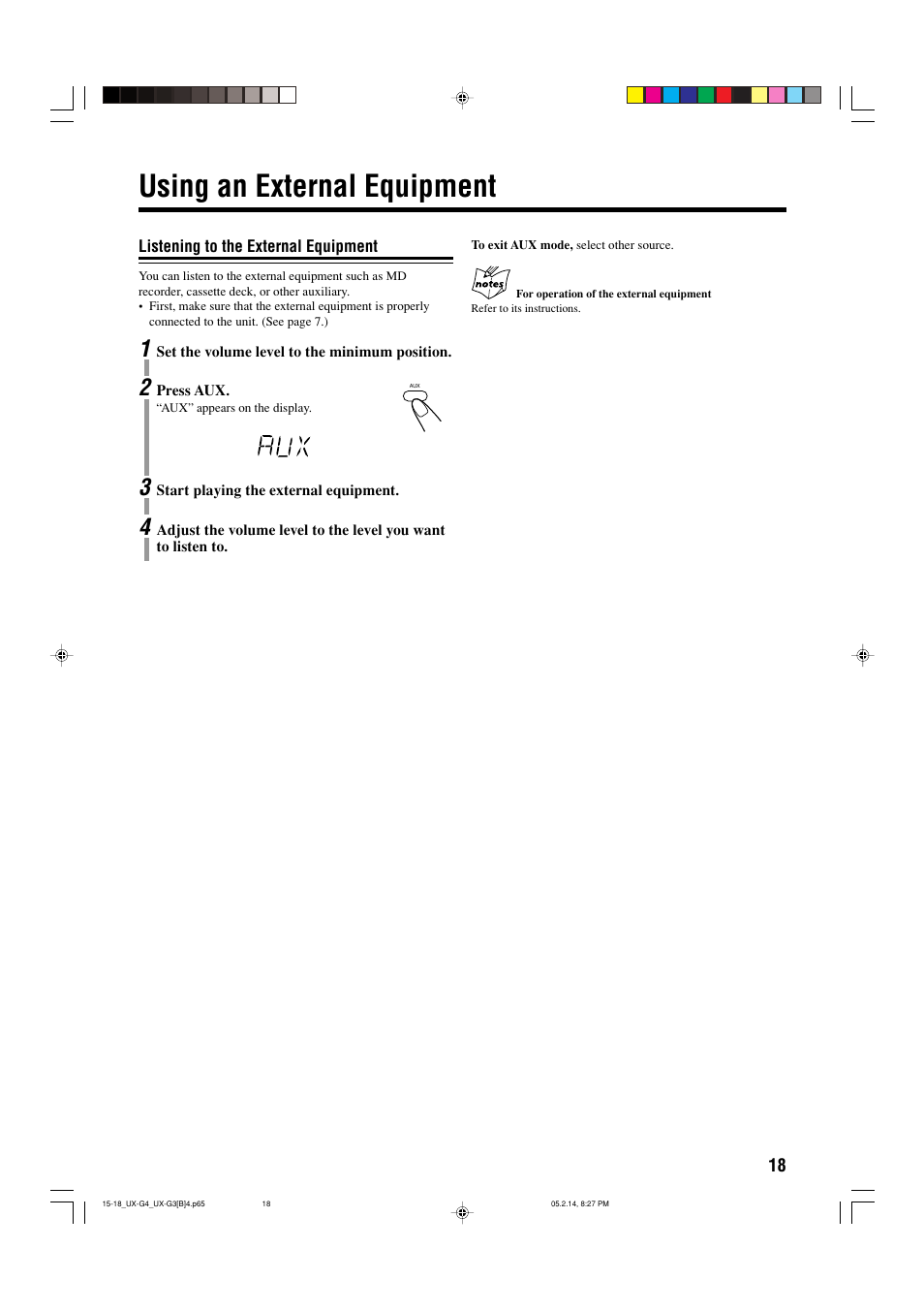 Using an external equipment | JVC CA-UXG4 User Manual | Page 21 / 30