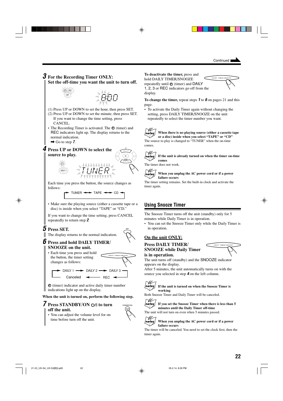 Using snooze timer | JVC CA-UXG4 User Manual | Page 25 / 30