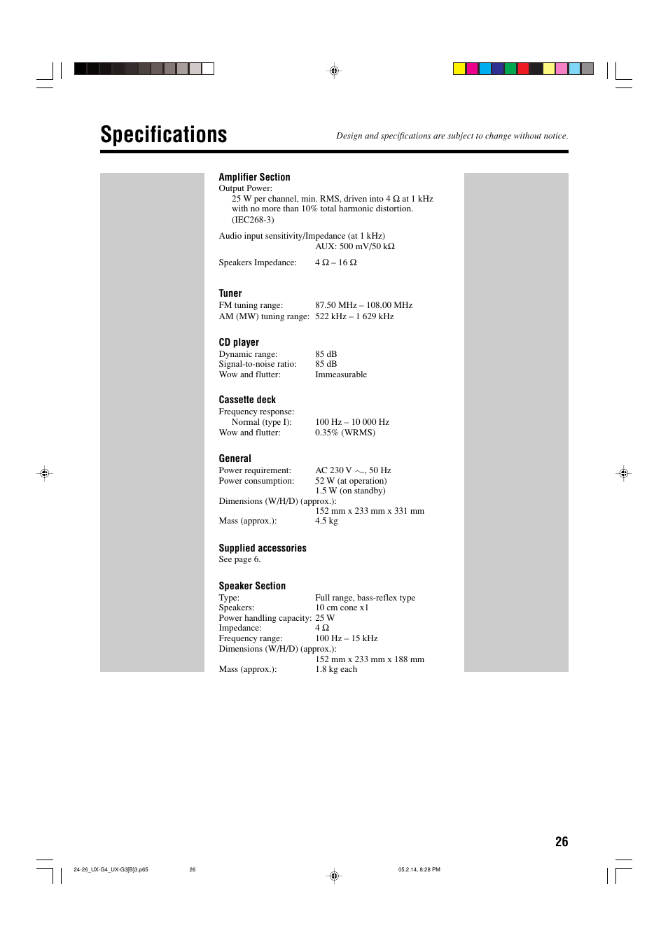 Specifications | JVC CA-UXG4 User Manual | Page 29 / 30