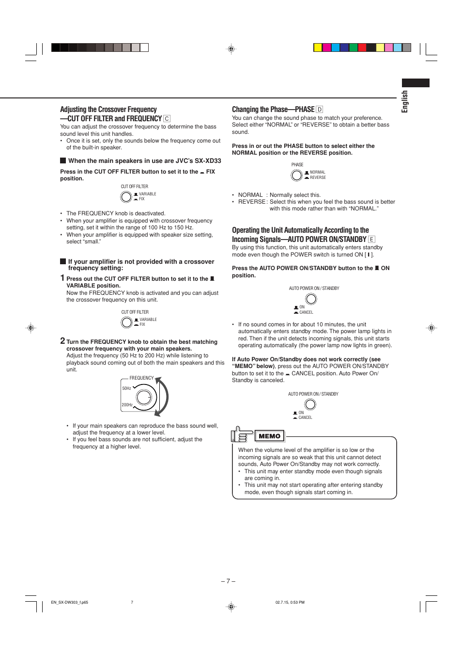 English, Changing the phase—phase î | JVC SX-DW303 User Manual | Page 7 / 9