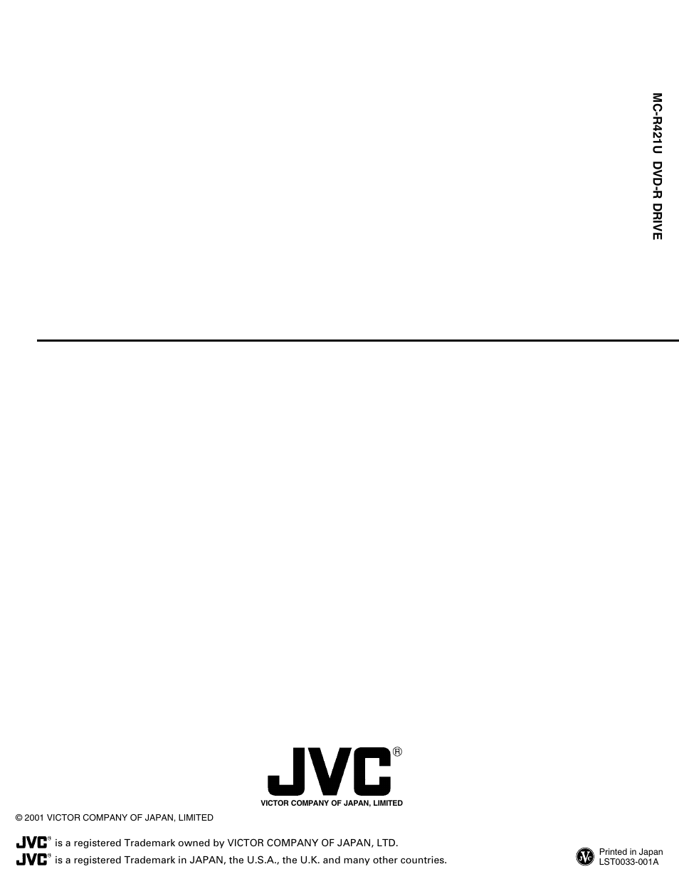 Back cover, Mc-r421u dvd-r drive | JVC MC-R421U User Manual | Page 9 / 9