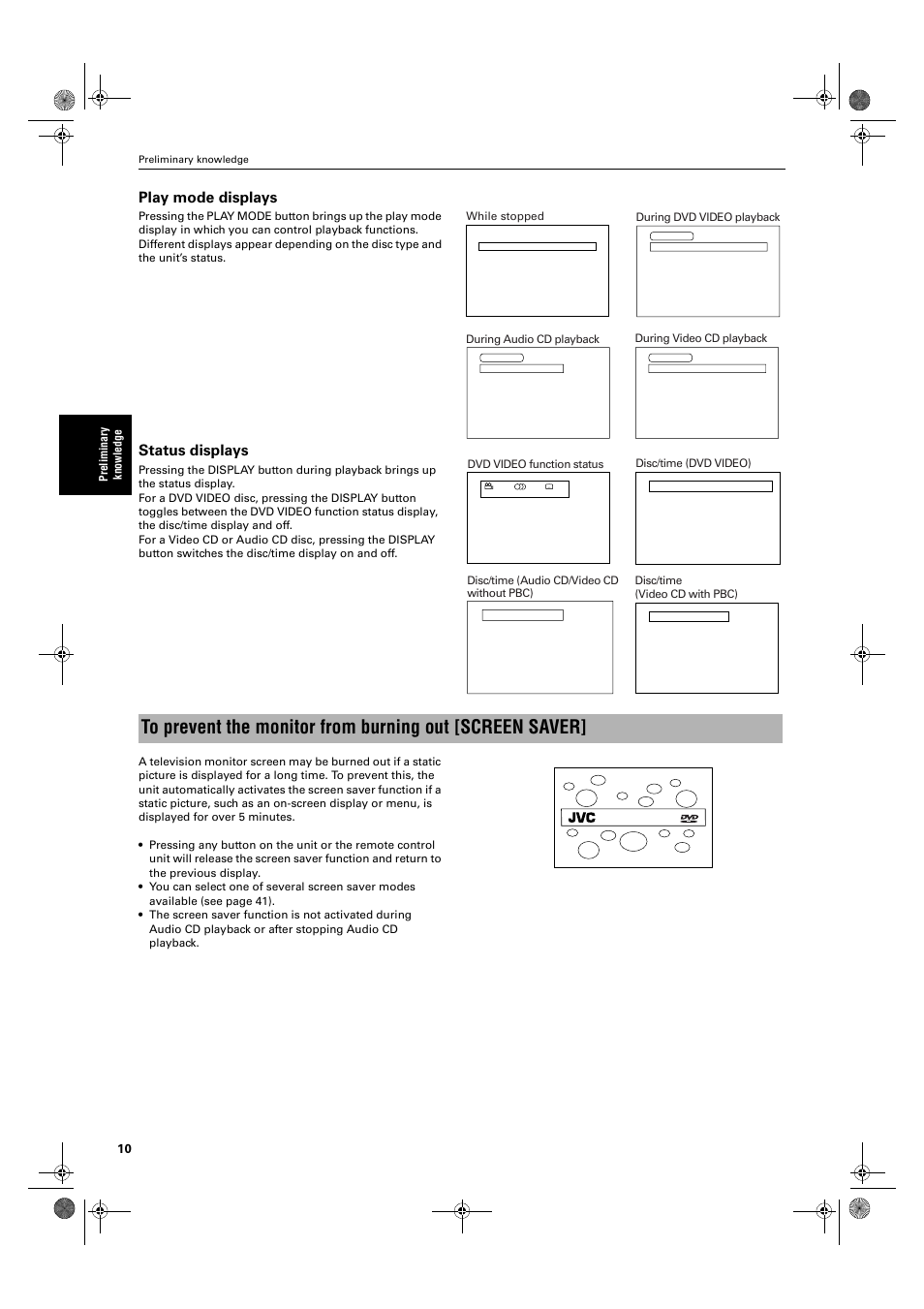 Play mode displays, Status displays | JVC XV-M50BK User Manual | Page 12 / 56