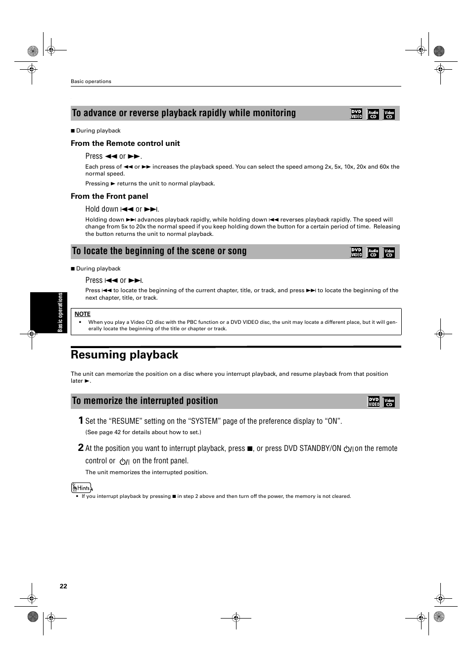 Resuming playback | JVC XV-M50BK User Manual | Page 24 / 56