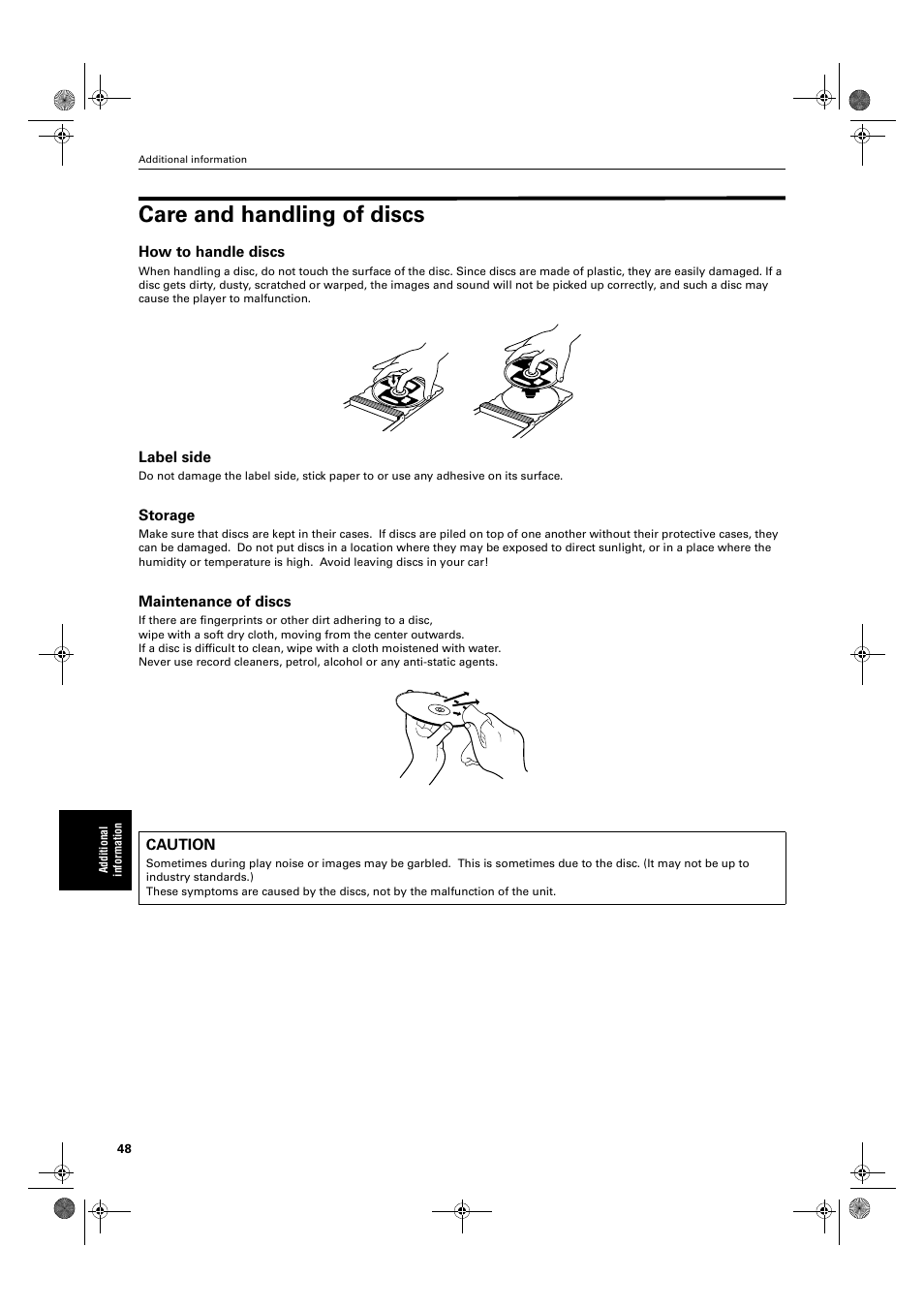 Care and handling of discs | JVC XV-M50BK User Manual | Page 50 / 56