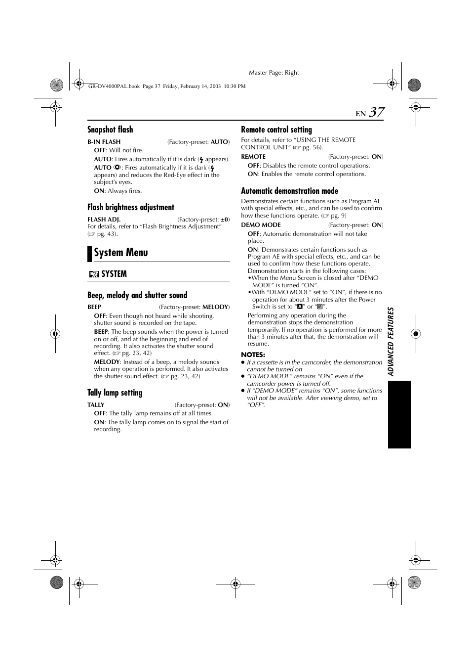 System menu | JVC GR-DV4000 User Manual | Page 37 / 88