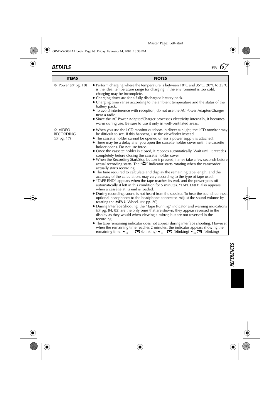 References, Details, References 67 | Pg. 67, R other notes, R other notes, ੬ pg. 67 | JVC GR-DV4000 User Manual | Page 67 / 88