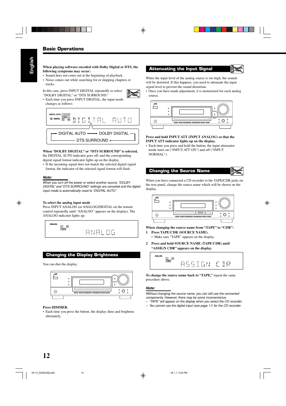 English, Basic operations | JVC LVT1290-007A User Manual | Page 14 / 35
