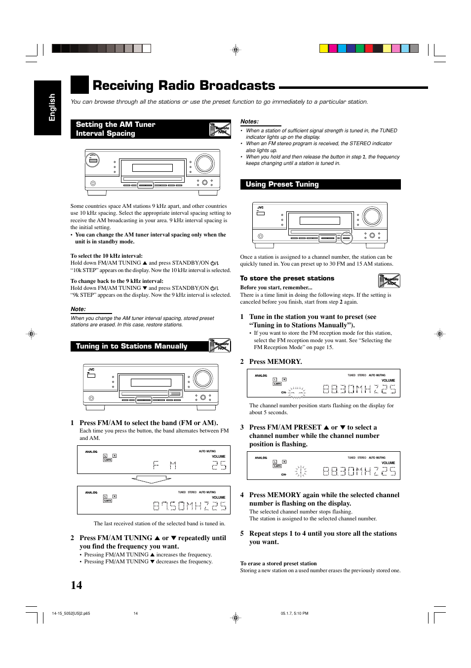 Receiving radio broadcasts, English | JVC LVT1290-007A User Manual | Page 16 / 35