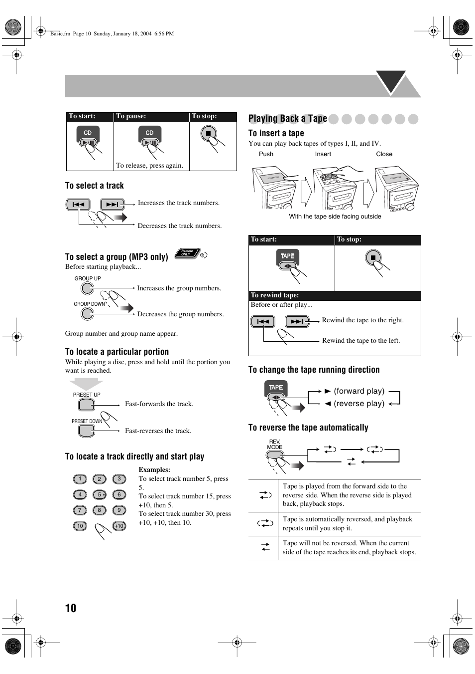 Playing back a tape | JVC UX-P400 User Manual | Page 12 / 32