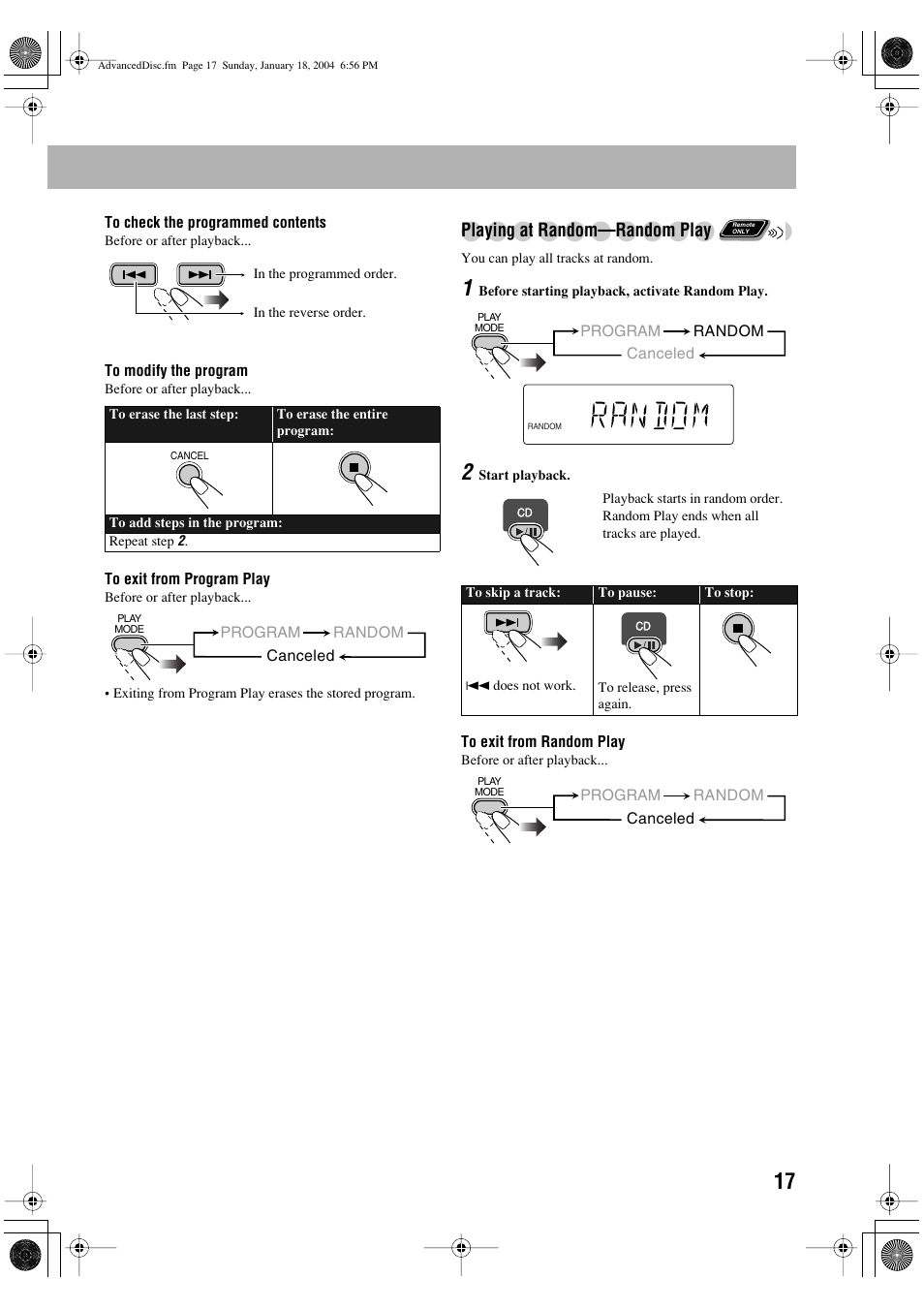 Playing at random—random play | JVC UX-P400 User Manual | Page 19 / 32