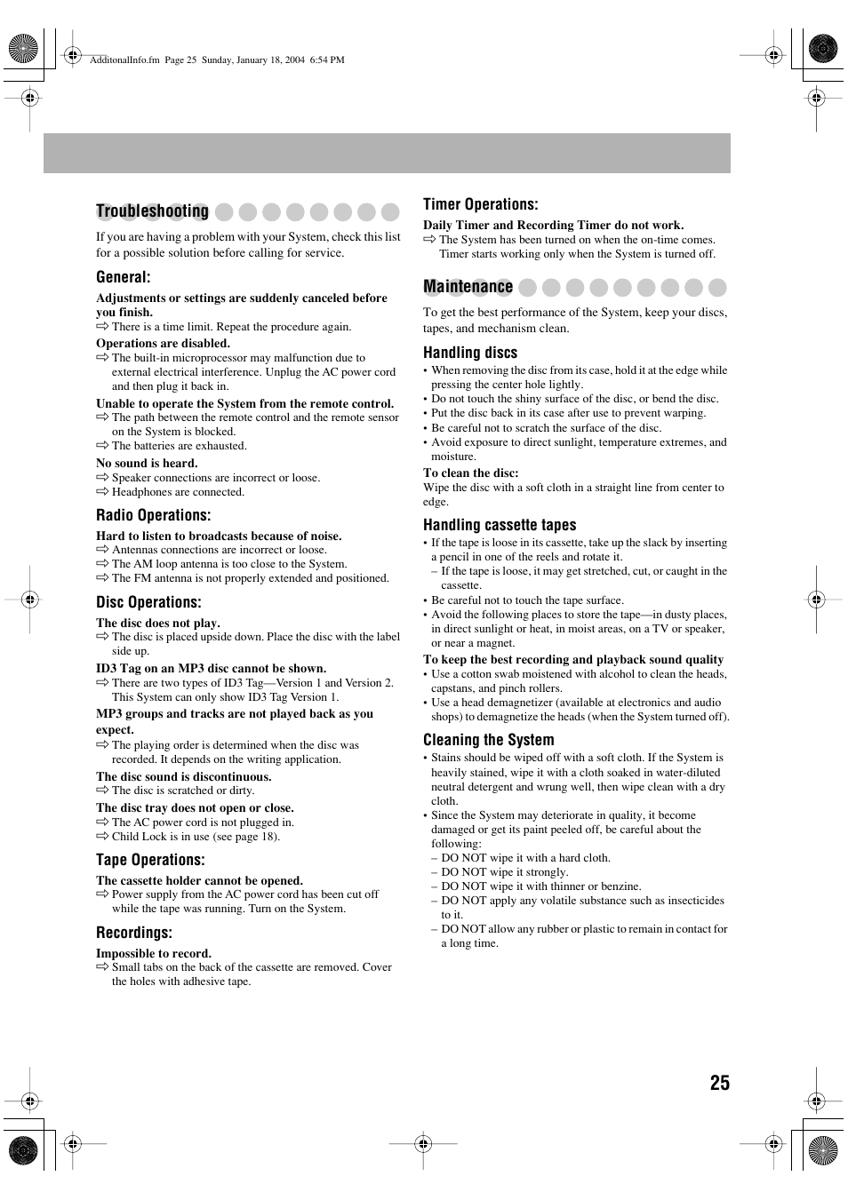 Troubleshooting, Maintenance | JVC UX-P400 User Manual | Page 27 / 32