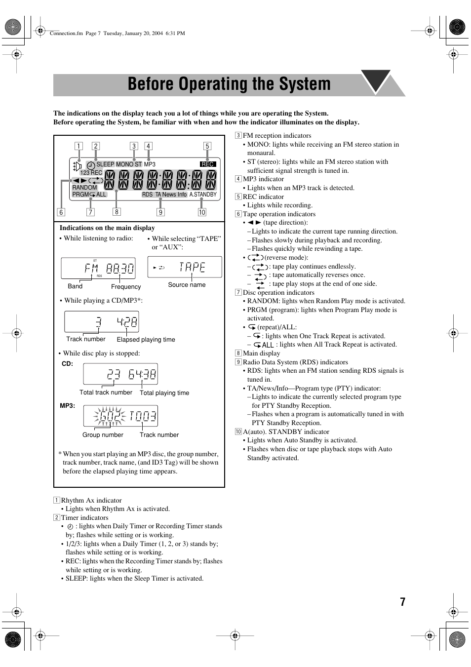 Before operating the system | JVC UX-P400 User Manual | Page 9 / 32