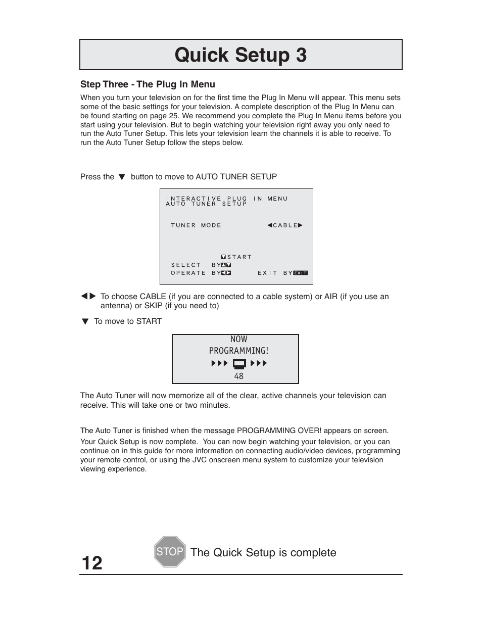 Quick setup 3 | JVC AV 36P903 User Manual | Page 12 / 60