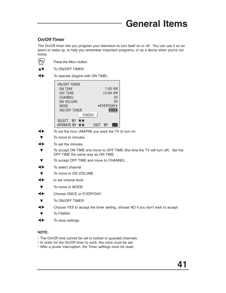 On/off timer, General items | JVC AV 36P903 User Manual | Page 41 / 60