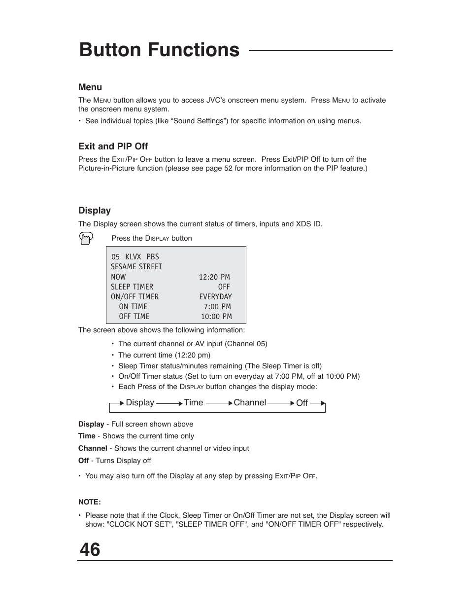 Button functions | JVC AV 36P903 User Manual | Page 46 / 60