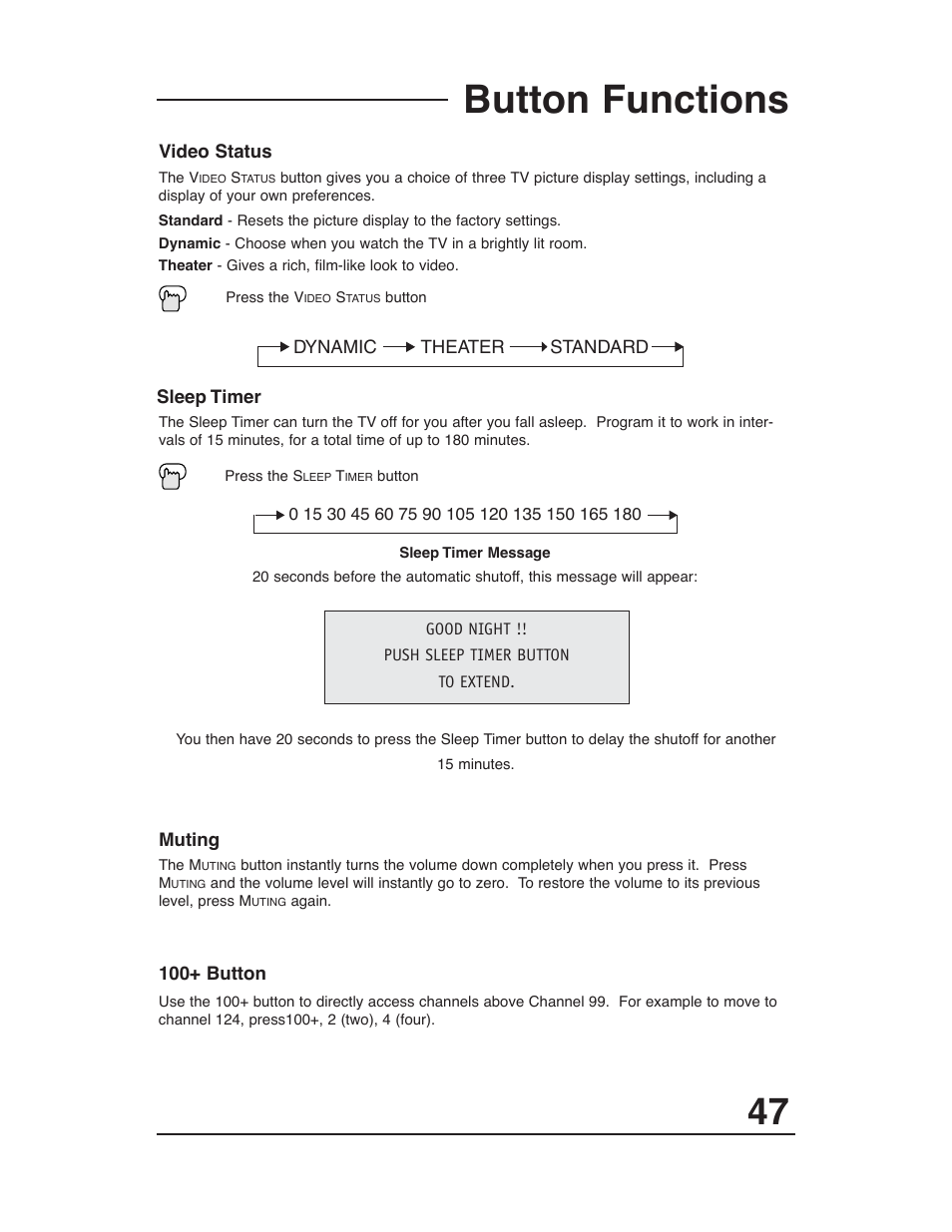 Button functions | JVC AV 36P903 User Manual | Page 47 / 60